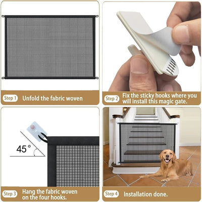 Pet Dog Barrier Fences With 4Pcs Hook Pet Isolated Network Stairs Gate New Folding Breathable Mesh. - Luvpaws