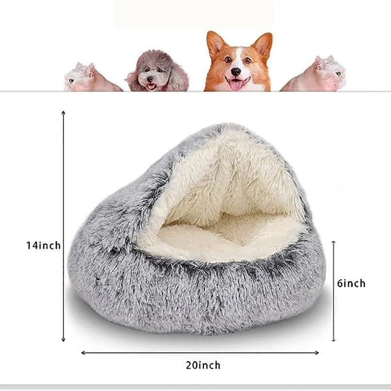 Soft Plush Pet Bed with Cover Round Cat Bed Pet Mattress Warm Cat Dog 2 in 1 Sleeping Nest Cave for Small Dogs - Luvpaws