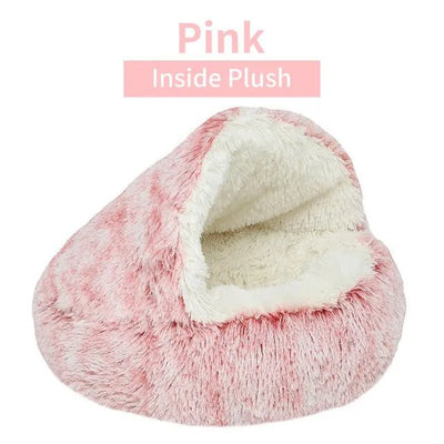 Soft Plush Pet Bed with Cover Round Cat Bed Pet Mattress Warm Cat Dog 2 in 1 Sleeping Nest Cave for Small Dogs - Luvpaws