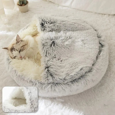 Soft Plush Pet Bed with Cover Round Cat Bed Pet Mattress Warm Cat Dog 2 in 1 Sleeping Nest Cave for Small Dogs - Luvpaws