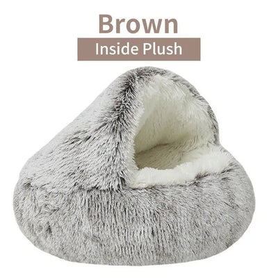 Soft Plush Pet Bed with Cover Round Cat Bed Pet Mattress Warm Cat Dog 2 in 1 Sleeping Nest Cave for Small Dogs - Luvpaws