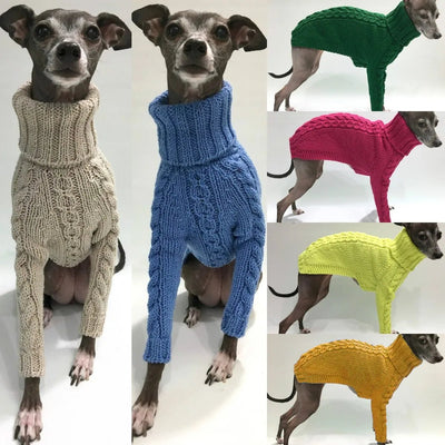 Winter Dog Sweater Italian Greyhound Whippet Turtleneck Twist Warm Dog Coat. - Luvpaws